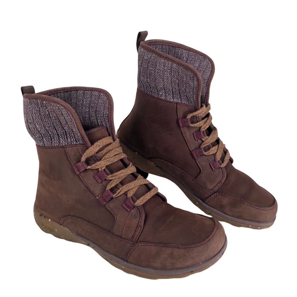 Chaco Borealis Ledge Mahogany Brown Leather Waterproof Knit Cuff Boots sz 9.5 - Picture 5 of 13
